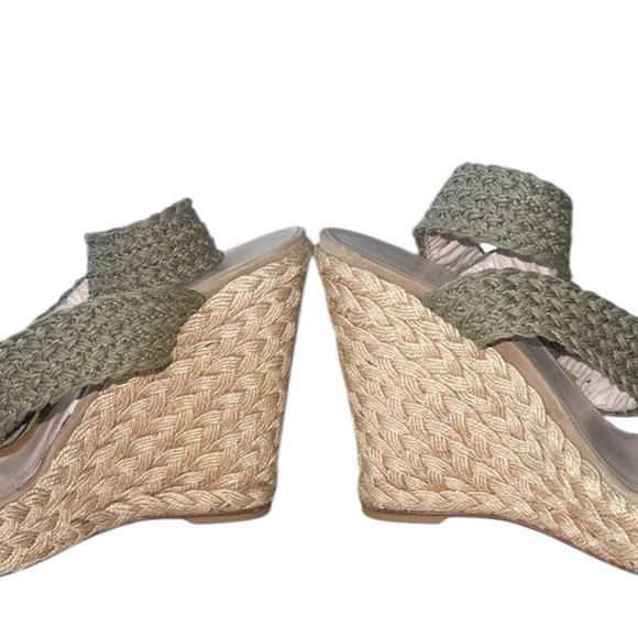 Stuart Weitzman Alexis Swamp Crochet Muted Green Khaki Wedge Sandals‎ Size 9 - Picture 6 of 10